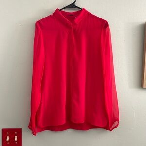 Elle Tahari distressed collar silk button down shirt S